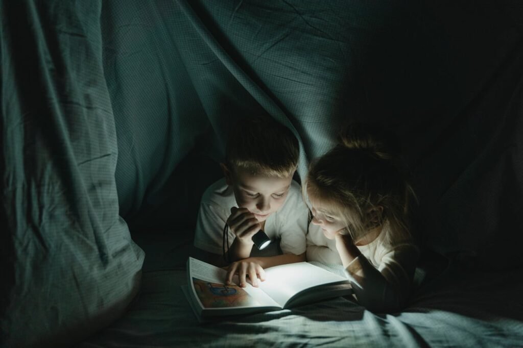 Kids Reading In A Blanket Fort Childrens Educational Book